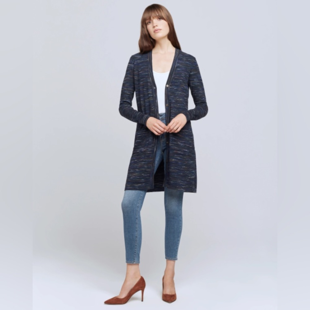 L’Agence Brixton Cardigan in Dark Green/Navy Multi Space Dye Size Large $425